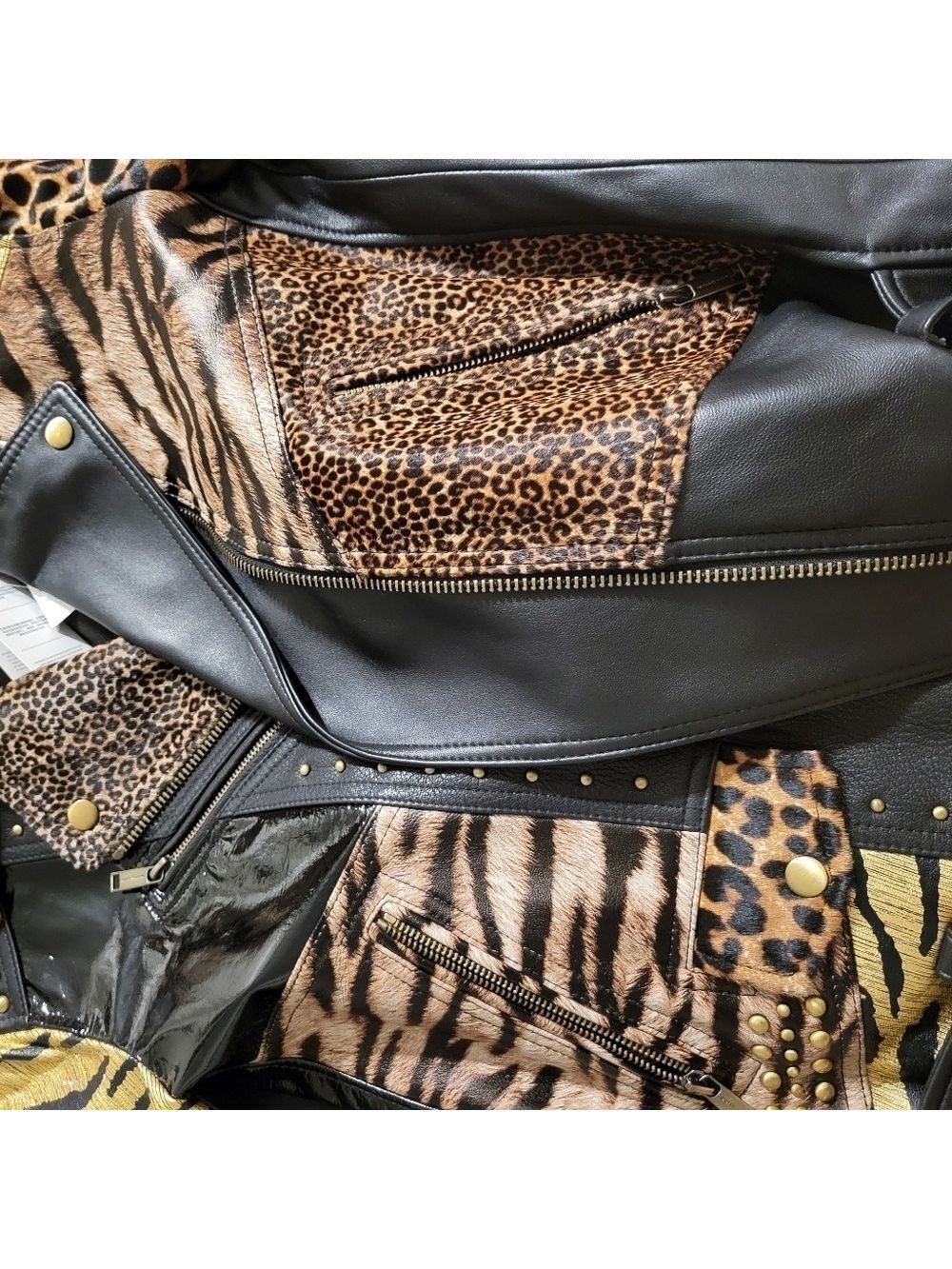 Michael Kors Leather Belt Jacket Chettah Animal Print Fur Studded Biker Jacket - Picture 5 of 16